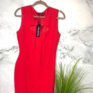 SEXY BODYCON BOOHOO MIDI CUTOUT DRESS